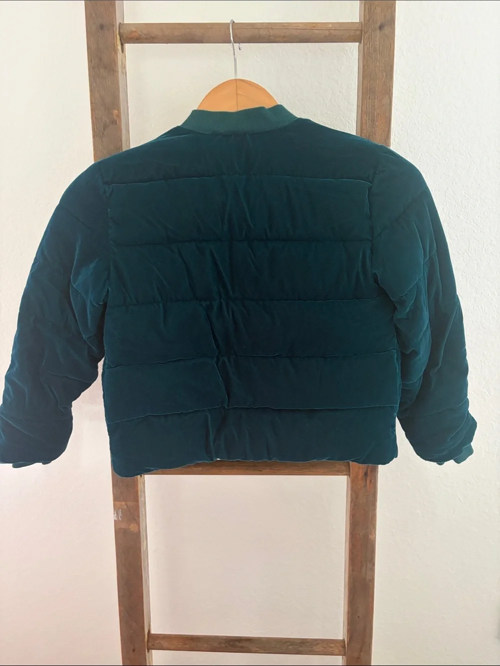 Janie and Jack Velvet Puffer Jacket in Deep Teal